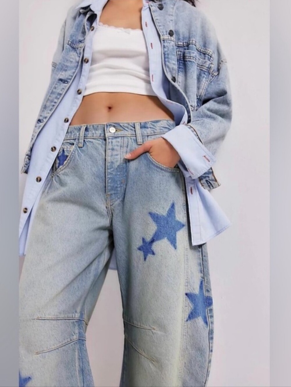 We The Free RARE Shadow Star Good Luck Barrel Jeans 26 - Picture 4 of 16